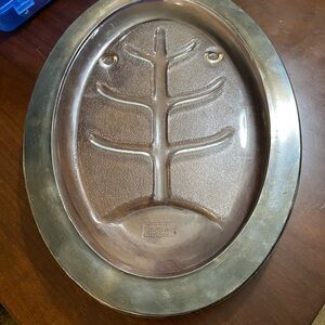 Vintage Silver and Brown Oval Serving Platter